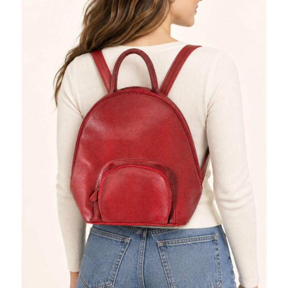 Vintage M. London Red Pebbled Leather Backpack Purse Y2K